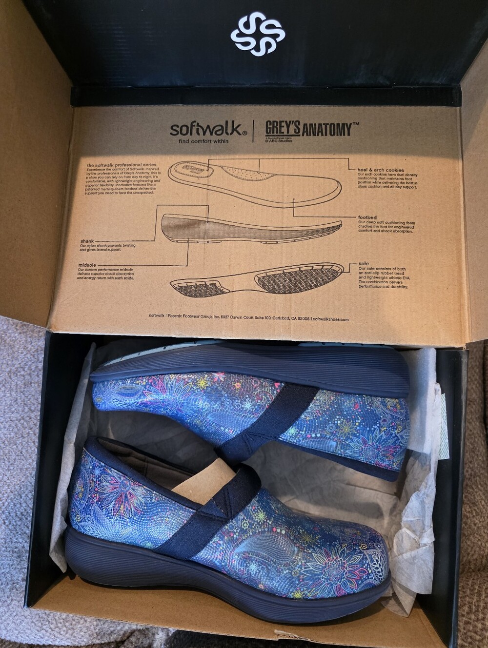 SoftWalk Grey's Anatomy Meredith Clogs Blue Floral Size 10.5 M